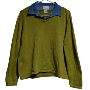 Breckenridge Green Sweater with Built in Denim Layered Look Size Large